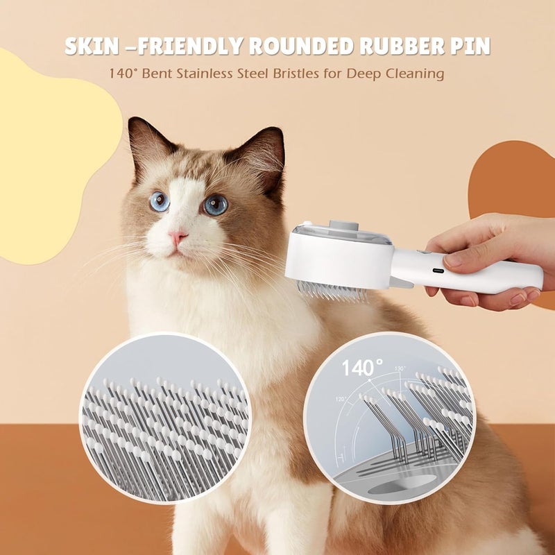 YEAHGO Cat Steam Brush,Cat Brushes for Indoor Cats, 4 In 1Spritz Spray Defur Comb, Cloud Care Shedding Control, Pet Grooming Brush for Long Short Hair Cats Dogs, Massage Clean Design Pet Steam Brushes - Image 3